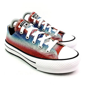 Converse CTAS Eva Lift OX Girls Size 4.5Y Glitter Lace Up Low Sneaker Shoes